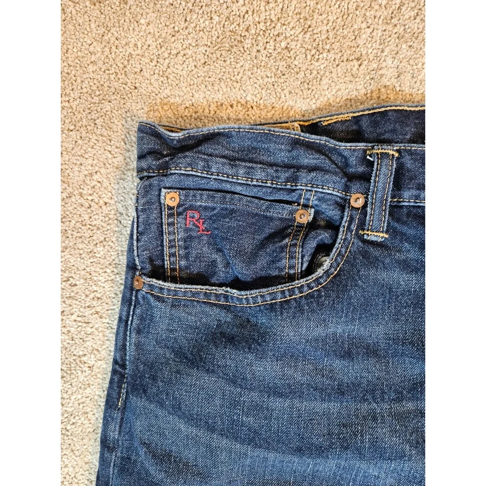 Polo Ralph Lauren Jeans Mens 42x32 Dark Wash Straight Authentic Dungarees‎ Good